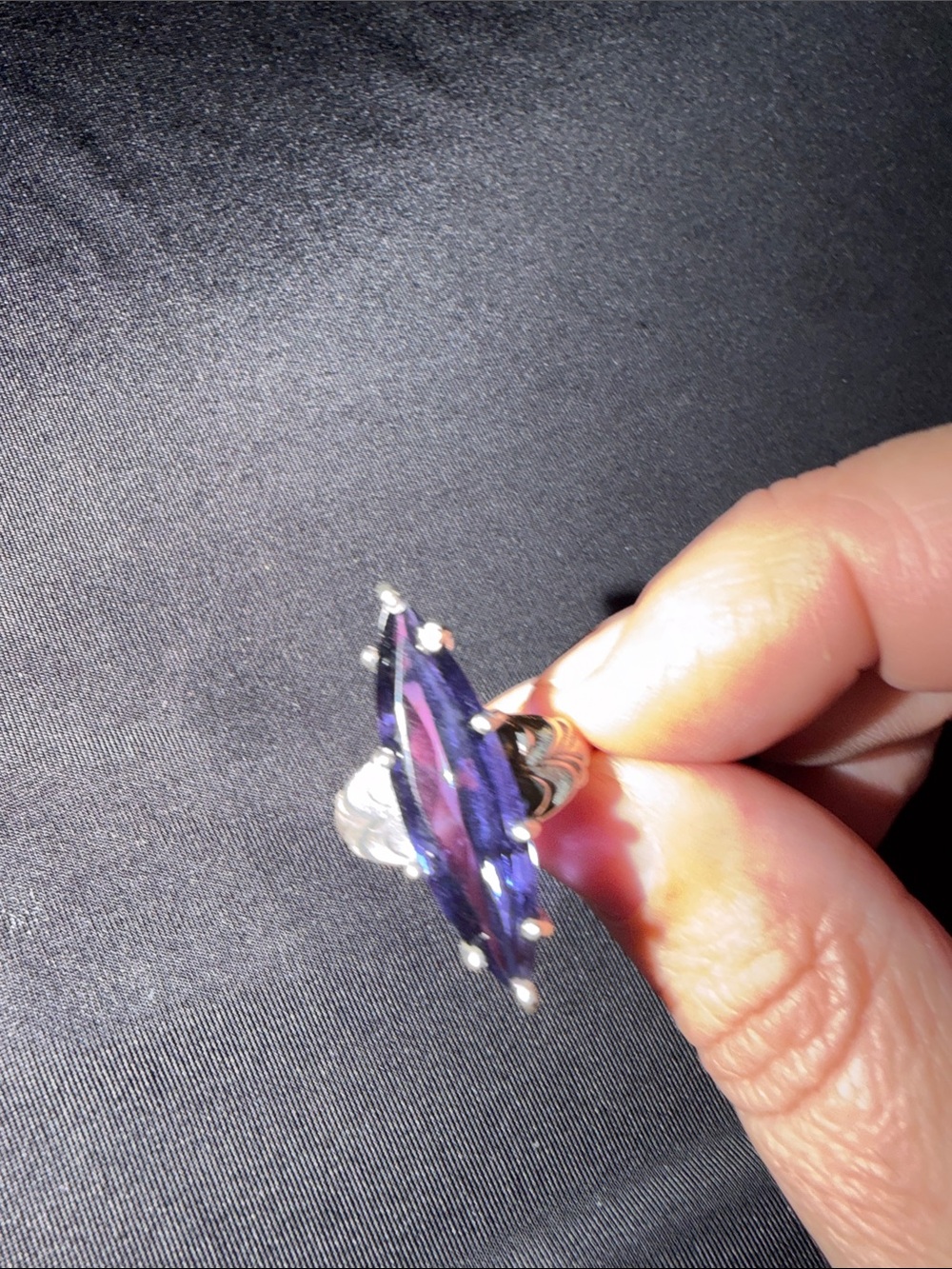 Sterling Silver & Alexandrite Marquise Stone Statement Ring - Picture 4 of 7